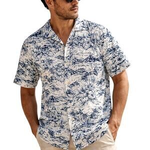 GAP Men’s Large Tropical Shirt Standard Fit Button Down Blue White Cotton